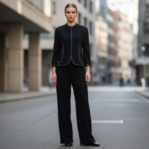 Josephine Chaus black tailored jacket contrast stitch minimalist blazer capsule